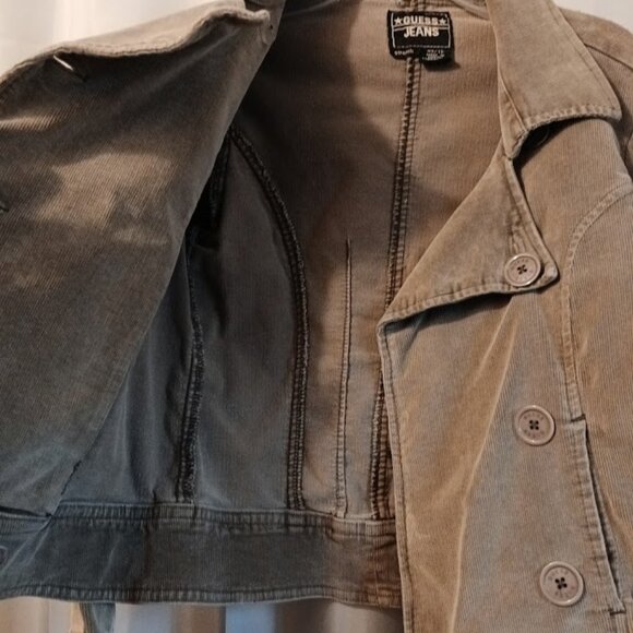 GUESS JEANS Corduroy Double Breasted Jacket Coat womens XS Khaki Beige button up - Picture 11 of 12